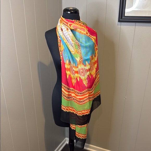 Slinky Brand Multi Color Graphic Print Sheer Scarf - Picture 1 of 4